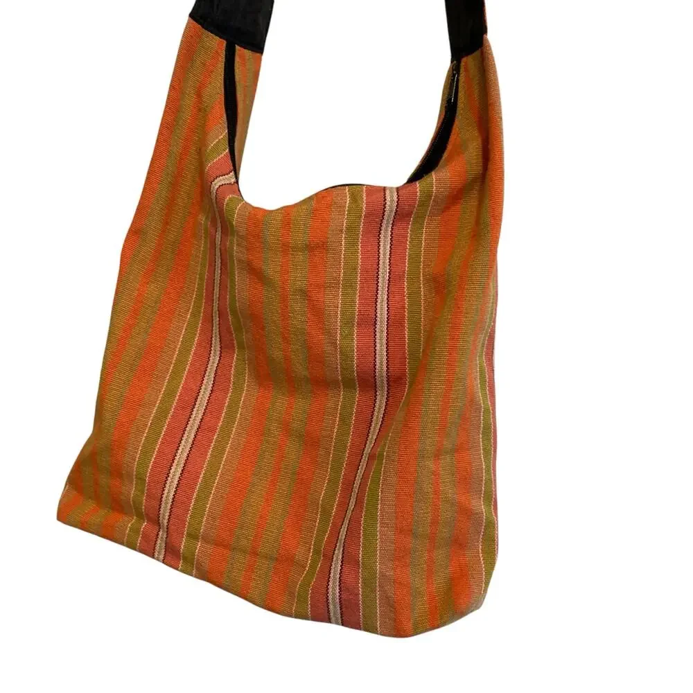 Guatemala Embroidered Floral Hobo Bag Multicolor Striped Shoulder Boho
